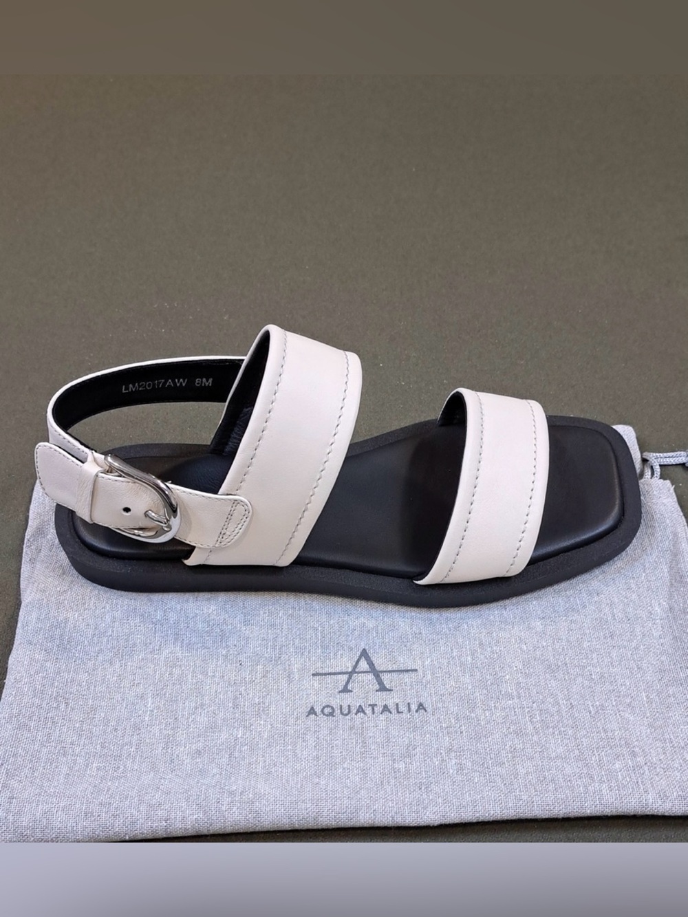 🤍Aquatalia White and Black Double-Strap Leather Sandals🖤